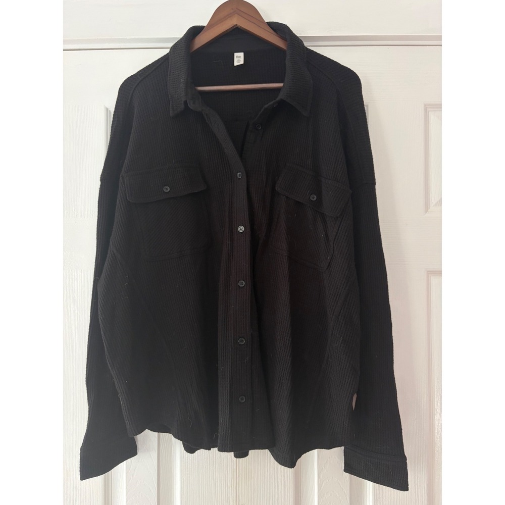 BP Nordstrom Womens XL Black Waffle Knit Button Down Shirt Thermal Shacket‎